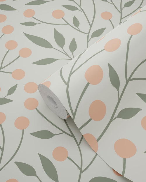 ESTAhome behang bloemmotief vergrijsd groen en perzik roze - 53 cm x 10.05 m - 139659