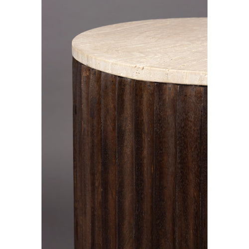 Dutchbone Marlow Bijzettafel/Nachtkastje Rond 45 cm Travertin/ Hout - Bruin - vtwonen shop