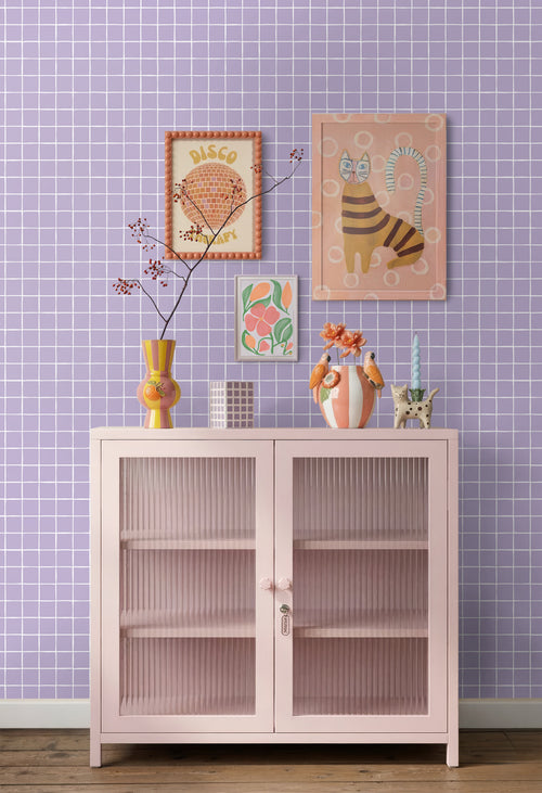ESTAhome behang geblokt motief lila paars - 50 x 900 cm - 131271