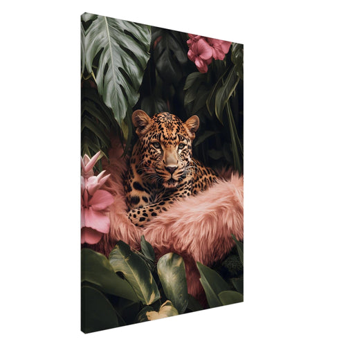 Artfulprints Canvas Tropical leopard canvas - 100x150 cm - Groen