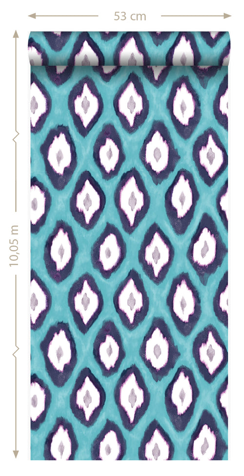 Origin Wallcoverings behang ikat motief turquoise - 53 cm x 10,05 m - 346917 - vtwonen shop