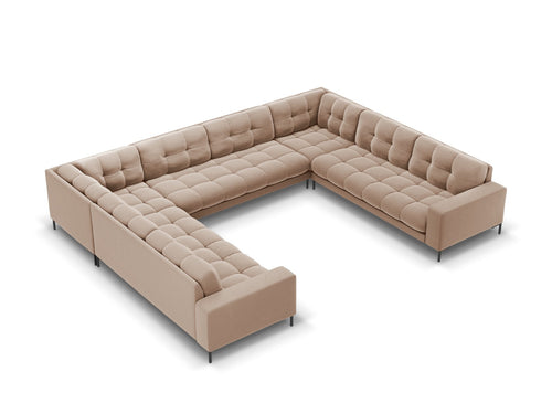 Cosmopolitan Design Panoramische bank Bali 9-zits, flueel, beige - 256x327x75cm
