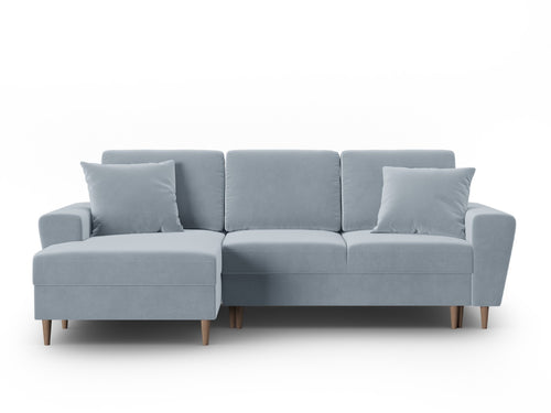 Cosmopolitan Design Uitklapbare hoekbank links met opbergdoos Kyoto 4-zits, flueel lichtblauw - 145x241x88cm