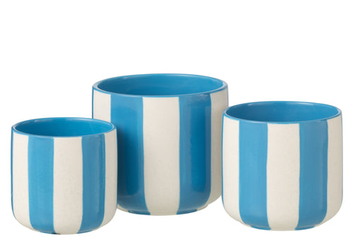J-Line bloempot Gestreept - keramiek - blauw/wit - large