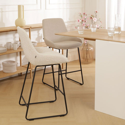 Nolon Nino-Isa Barkruk Bouclé Beige - Stof - Zwart Onderstel - 65 cm - vtwonen shop