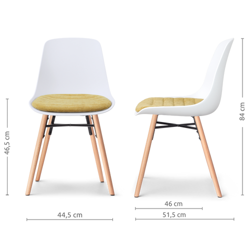 Nolon Nena-Liv eetkamerstoel wit met warm oker zitkussen - houten onderstel