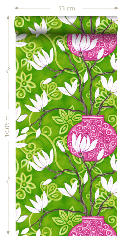 Origin Wallcoverings behang magnolia groen en roze - 53 cm x 10,05 m - 346926 - vtwonen shop