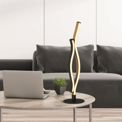 Bloom Swirl LED-tafellamp, zwart met houteffect