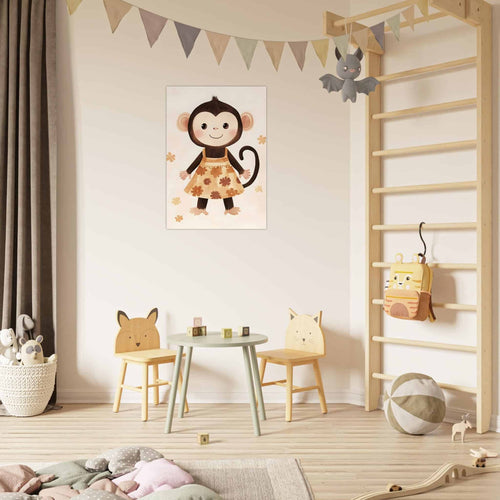 Artfulprints Poster Aapje in bloemenjurk   - 70x100 cm - Meerkleurig