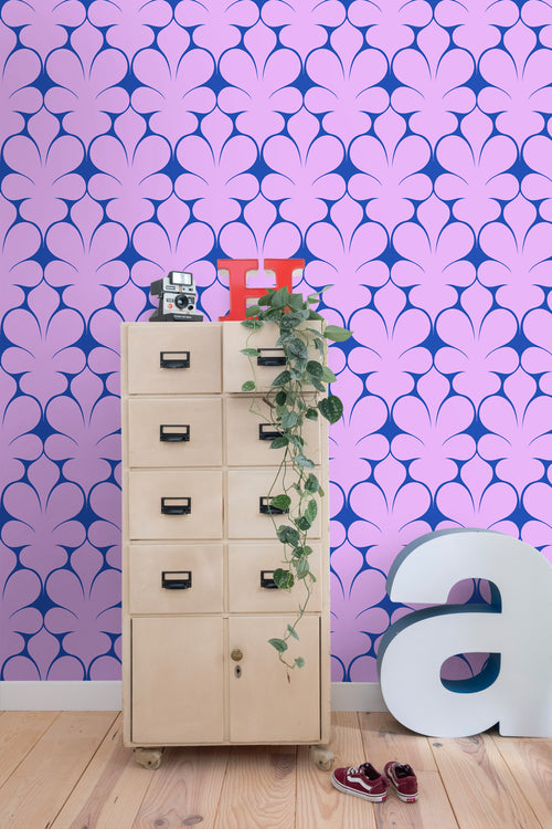 ESTAhome behang retro ornamenten paars en blauw - 50 x 900 cm - 131562 - vtwonen shop