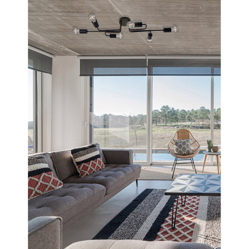 Merano Baltimore 6-lichts meerarmige semi-inbouwplafondlamp Sandy zwart metaal LED E27