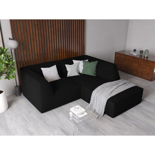 Cosmopolitan Design - Modulaire hoekbank rechts Siena 3-zits, flueel zwart - 180x186x69cm