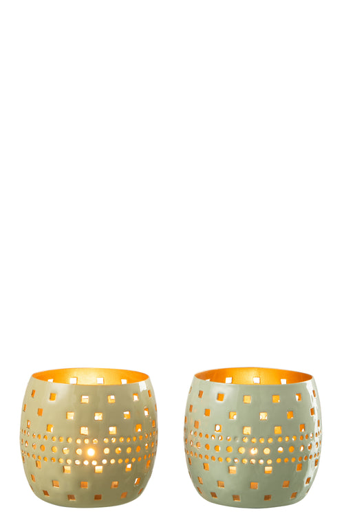 J-Line windlicht Geperforeerd - metaal - groen - 2 stuks - vtwonen shop