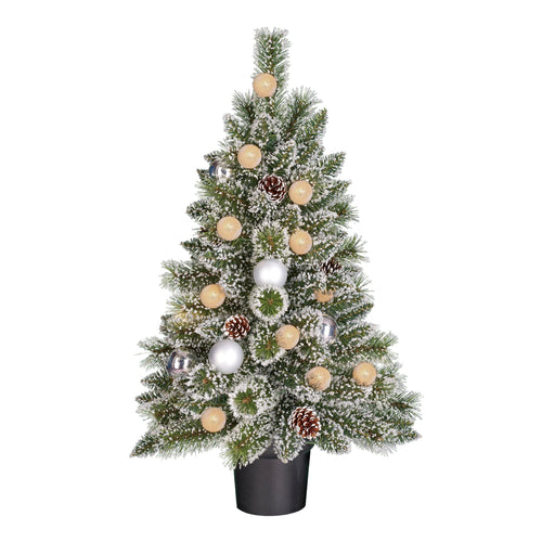 Black Box Trees Kaprun Kerstboom in Pot - Groen Frosted Zilver Warm Wit - op Batterij en met Timerfunctie - Hoogte 90cm