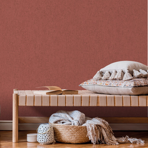 Sanders & Sanders behang linnenstructuur terracotta - 53 cm x 10 m - 640535 - vtwonen shop