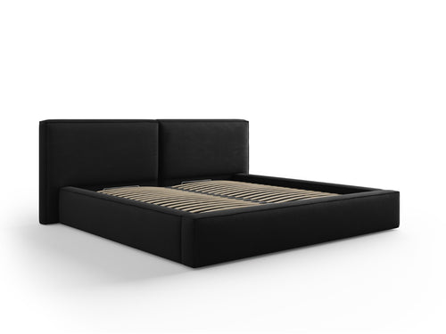 Cosmopolitan Design Opbergbed met dubbel hoofdbord Arendal 200x200cm, structurele stof, zwart - 228x251x97.5cm