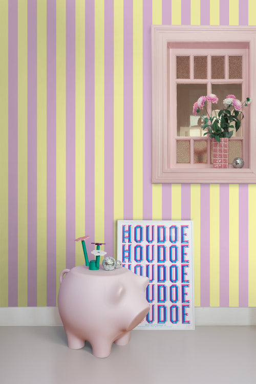 ESTAhome behang strepen pastel geel en lila paars - 53 cm x 10.05 m - 139912 - vtwonen shop