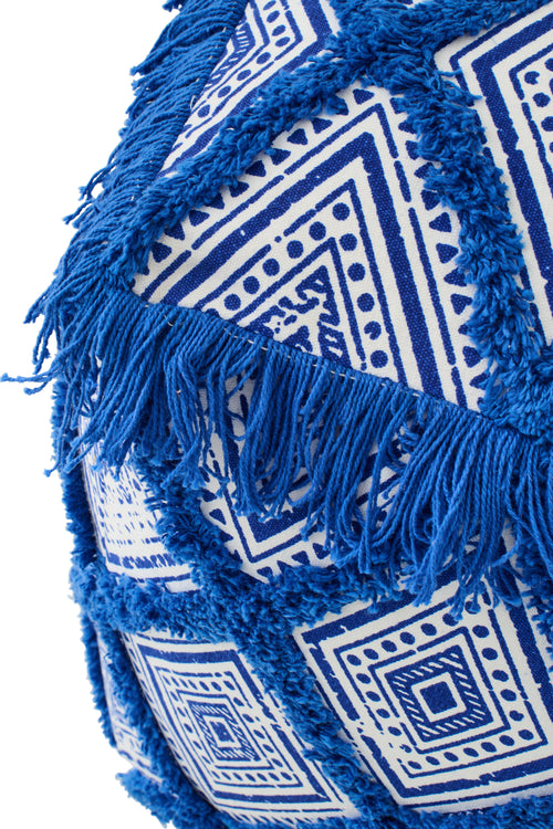 J-Line poef Oosters Patroon - katoen - blauw/wit