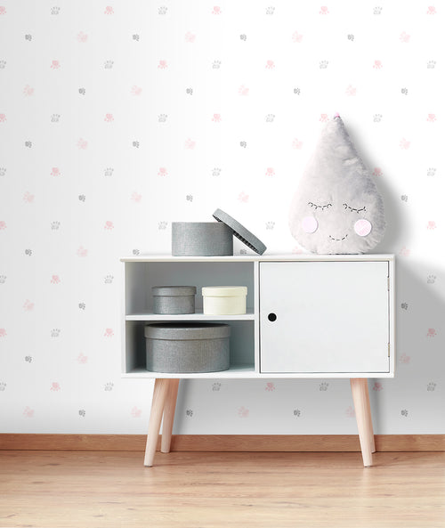 Sanders & Sanders behang pootafdrukken roze, grijs en wit - 53 cm x 10 m - 640582