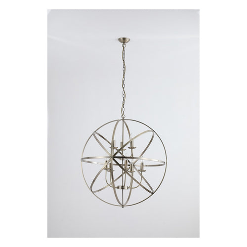Searchlight Orbit 8-lichts bolvormige plafondlamp, antiek messing metaal