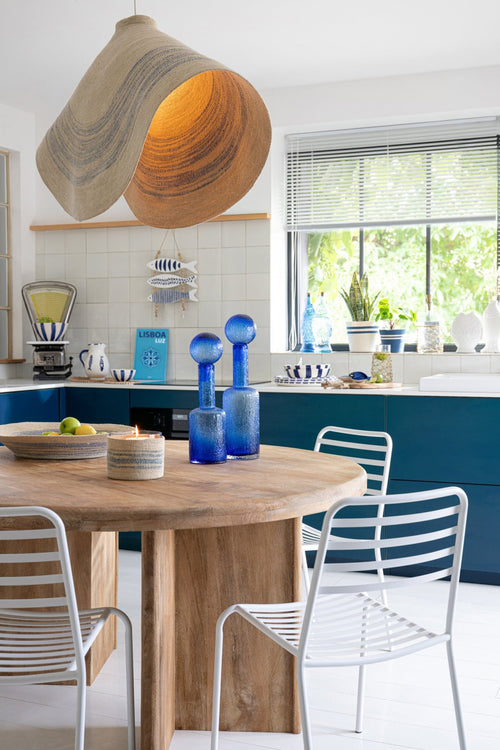 J-Line hanglamp Gestreept - zeegras - naturel/blauw