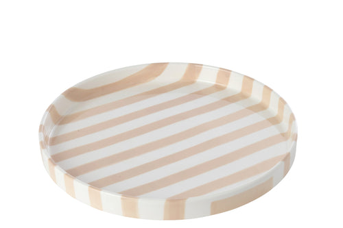 J-Line bord Gestreept - steengoed - lichtbeige/wit - large