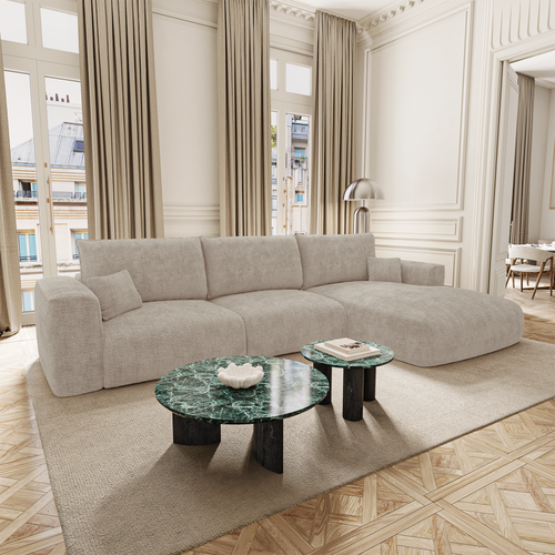 Premium Interiors - Rechthoekige hoekbank met slaapfunctie en opbergruimte COMO - kruisweefsel  zacht aanvoelend beige 297cm