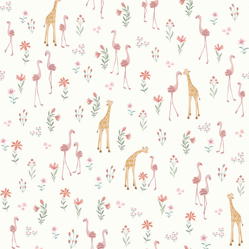 Little Dutch Behang Kinderkamer Blooming Safari (Wit/Roze) 10mx52cm