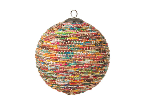 J-Line kerstbal Kralen - glas - rood/goud - large