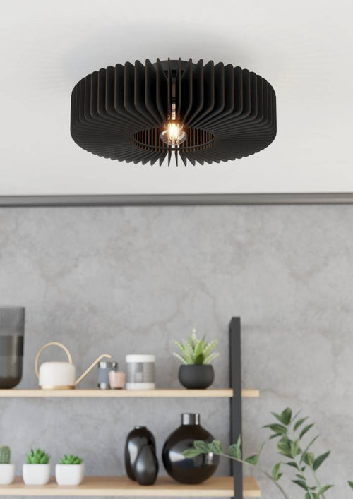 EGLO plafondlamp Palombaia - e27 - ø 50 cm - zwart - hout/staal - vtwonen shop