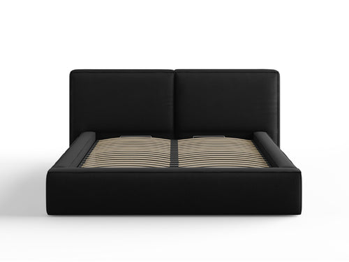 Cosmopolitan Design Opbergbed met dubbel hoofdbord Arendal 160x200cm, structurele stof, zwart - 228x214x97.5cm