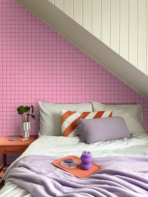 ESTAhome behang geblokt motief roze - 50 x 900 cm - 131597 - vtwonen shop