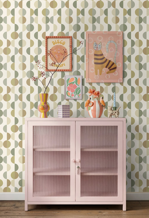 ESTAhome behang grafisch motief groen en beige - 50 x 900 cm - 131992