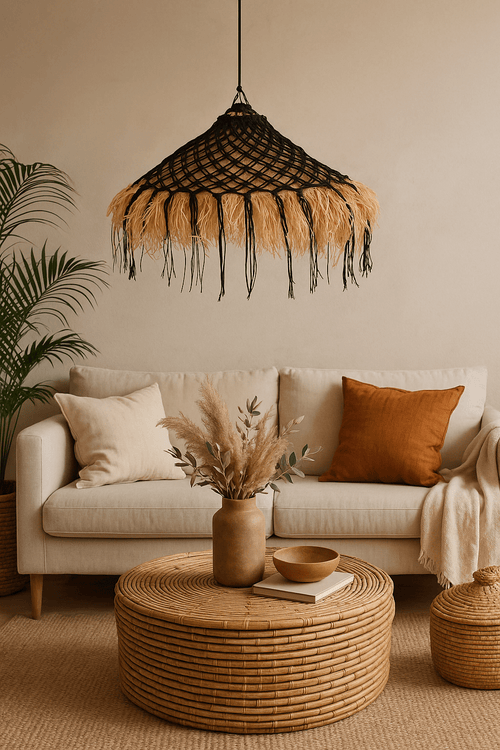 Furnilux Furni-SISAL – Handgemaakte Raffia Hanglamp Ø50 cm - Boho Natuurlijke Verlichting