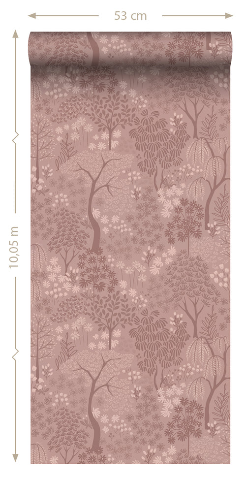 ESTAhome behang bomen en bloemen terracotta roze - 50 x 900 cm - 131647 - vtwonen shop