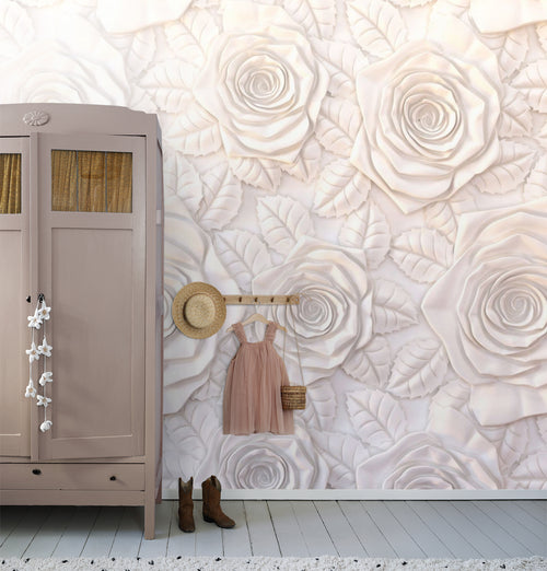 Sanders & Sanders fotobehang bloemen met 3D effect wit - 360 x 270 cm - 600508 - vtwonen shop