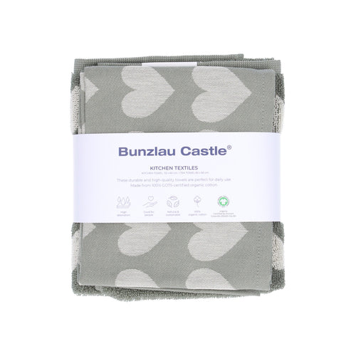 Luxe Keukendoek en Theedoek Hart Donkergroen - Bunzlau Castle - 100% biologisch GOTS katoen - vtwonen shop