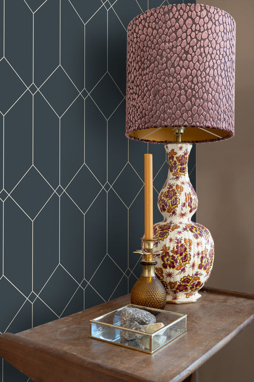 ESTAhome behang art deco motief donkerblauw en goud - 53 cm x 10.05 m - 139225