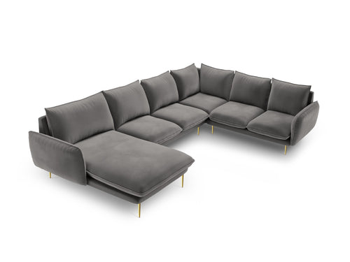 Cosmopolitan Design Panoramische hoekbank rechts Vienna 7-zits, flueel, lichtgrijs - 235x330x95cm