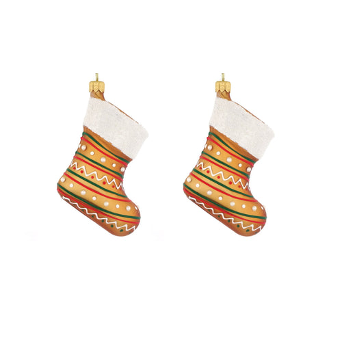 Dagmara kerstdecoratie – vorm van feestelijke kerstsokken – glas – set van 2