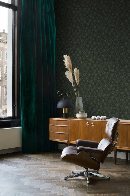 Origin Wallcoverings behang pauwenveren mosgroen - 0,53 x 10,05 m - 347765 - vtwonen shop