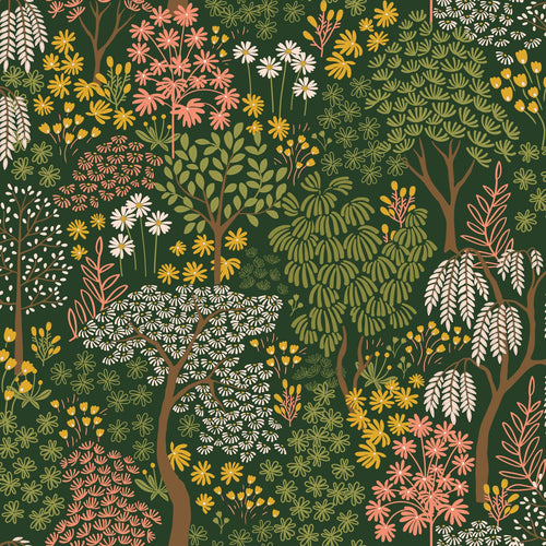 ESTAhome behang bomen en bloemen groen, roze en geel - 50 x 900 cm - 131189 - vtwonen shop