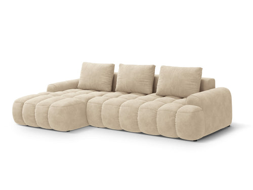 Cosmopolitan Design Uitklapbare hoekbank links met opbergdoos Linz 3-zits, flueel lichtbeige - 142x275x84cm
