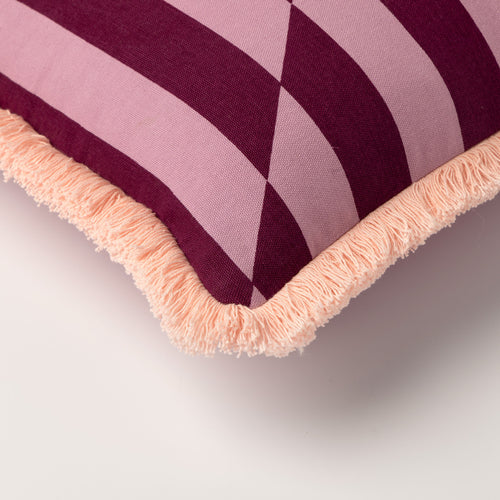 CHERIE - sierkussen 45x45 cm - gestreept - 100% katoen - Rosebud - roze