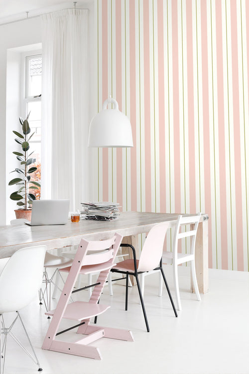ESTAhome behang strepen licht roze en olijfgroen - 50 x 900 cm - 131478 - vtwonen shop