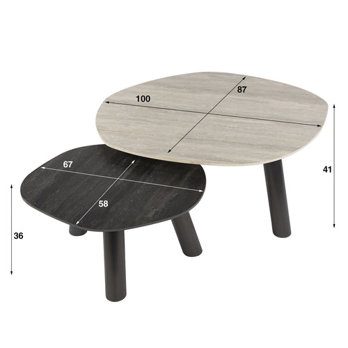 Giga Meubel Salontafel Twin - Zwart/Grijs Travertin - Set van 2 - vtwonen shop