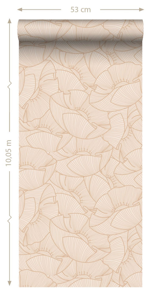 ESTAhome behang klaprozen beige - 53 cm x 10.05 m - 139705