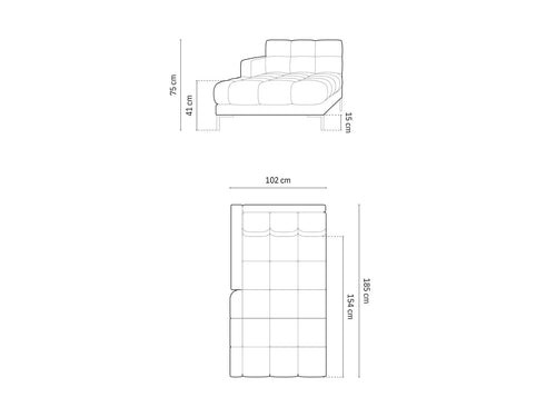 Cosmopolitan Design linker meridiaan Bali flueel, donkergrijs - 185x102x75cm