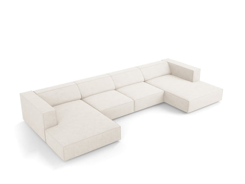 Cosmopolitan Design Panoramische bank Arendal 6-zits, chenille met ribbeleffect, ivoor - 166x364x70cm