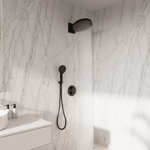 LOMAZOO inbouwdoucheset Caesar - met thermostaatkraan & ronde handdouche - mat zwart - 30 cm